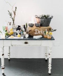 Vintage Tisch, Weiß|Grau