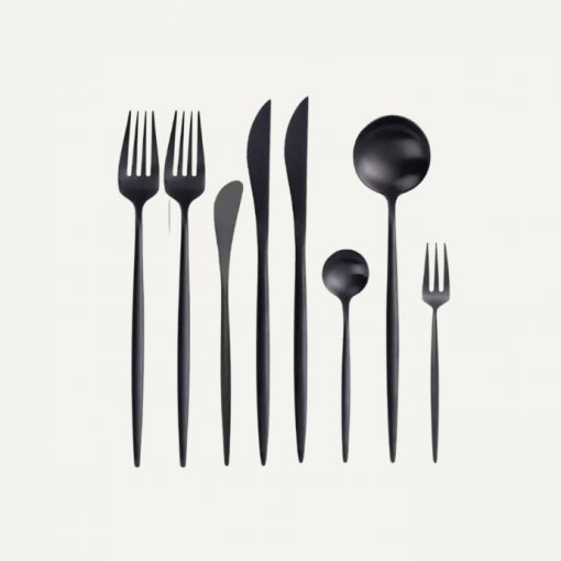 8er-Set Besteck, schwarz